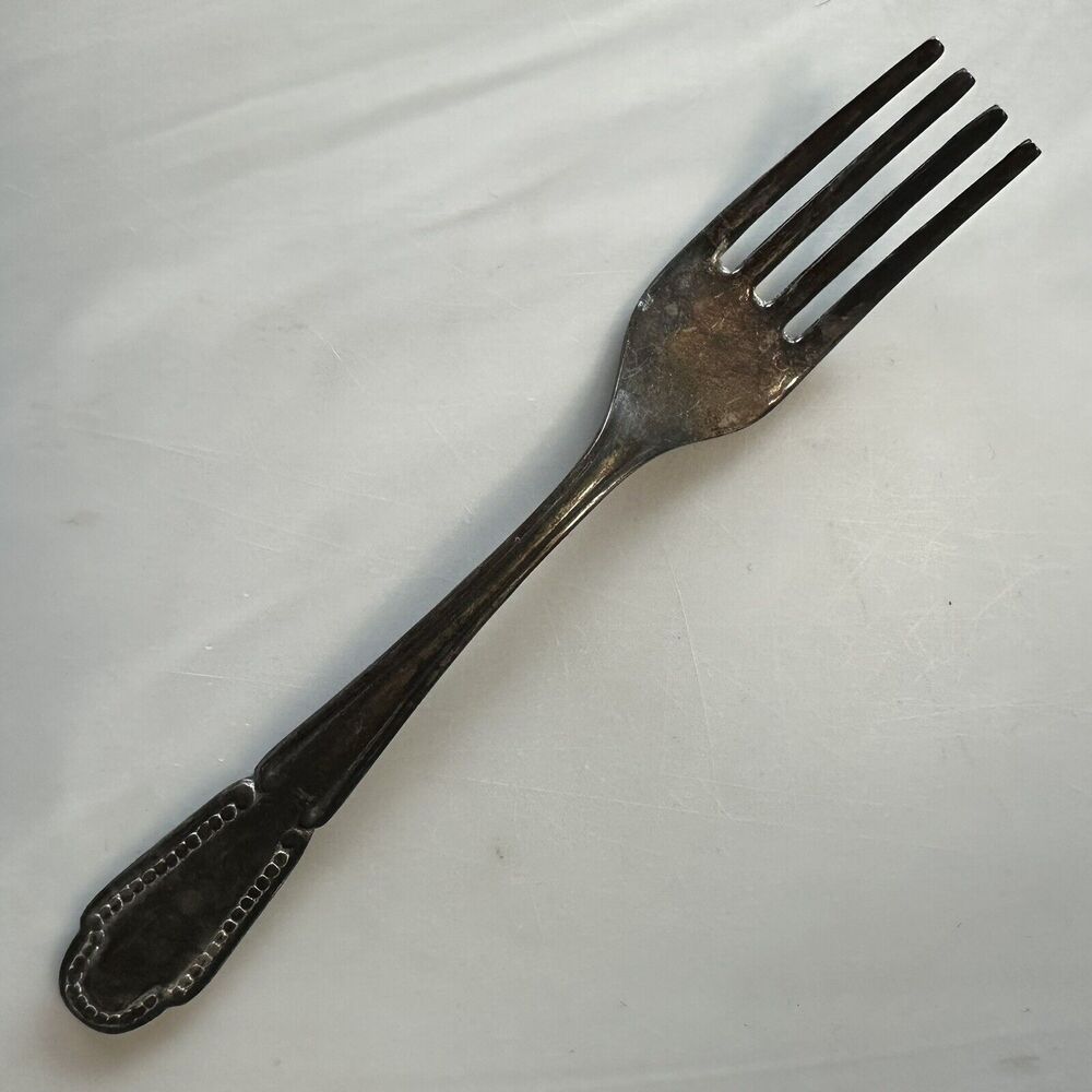 Silver Plated Dessert Fork With Beaded Edge - Unsigned